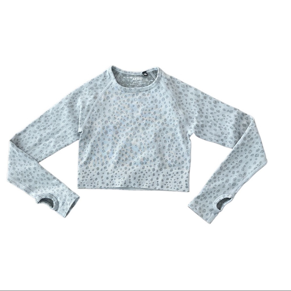 AYBL Camo Leopard Grey‎ Athletic Seamless Long Sleeve Crop Top XS Xsmall Stretch